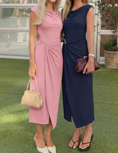 Image of ZESICA Women's 2026 Summer Cap Sleeve Casual Bodycon Dress Elegant Wedding Guest Cocktail Party Formal Long Midi Dresses