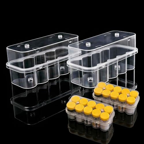 10 ml Vial Storage Case for Fridge, 2 Pack 10-Slot Peptide Holder, Clear PP Insulin and GLP-1 Vial Organizer for Bottles up to 0.86 x 2.13 inch