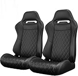 2 Pieces Universal Racing Seats with Dual Lock Sliders, 1 Pair PVC Leather Bucket Seats for Cars, Adjustable Car Seats, Driver and Passenger Side (Vinyl Black 2)