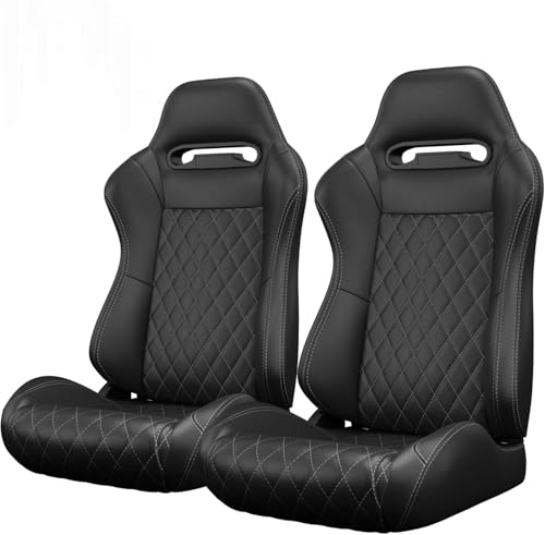2 Pieces Universal Racing Seats with Dual Lock Sliders, 1 Pair PVC Leather Bucket Seats for Cars, Adjustable Car Seats, Driver and Passenger Side (Vinyl Black 2)