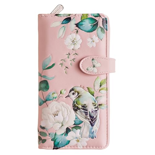 Collections Etc Birds & Flower Garden Magnetic Snap Closure Faux Leather Wallet