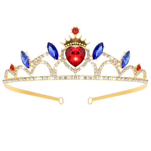 Princess Crown Red Blue Crystal Heart Crown Queen of Hearts Evie Costume Halloween Cosplay Party Tiara Accessories Birthday Tiara