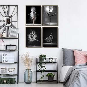 Image of NCYEL Black and white ballet wall art dancer poster beautiful girl bedroom elegant dance classroom bathroom dormitory decoration poster 16 inchx24 x4pcs