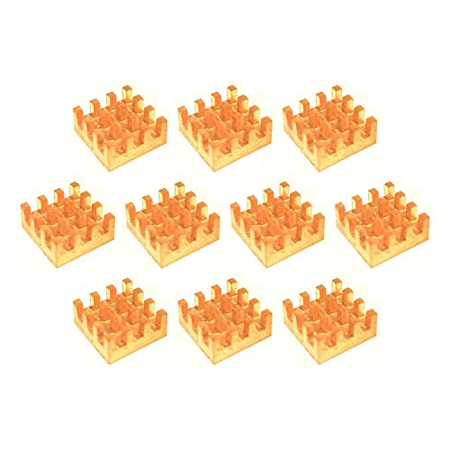 Easycargo 10 Pieces VRM Copper Heatsink Kit + Thermal Conductive Adhesive Tape, mini Small Cooler Heat Sink for Cooling VRM GPU Stepper Driver MOSFET Regulators (Copper 9mm x 9mm x 4mm)