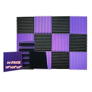 24 Pack, 12 x 12 x 2 inches, Acoustic panels, wall panels, sound panels, Used for soundproofing, Soundproof foam panels for walls(12 black+12 purple)