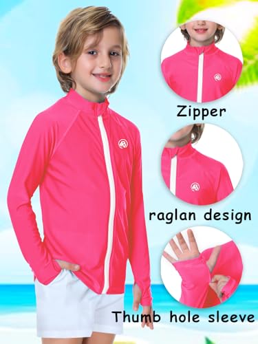 Image of AOBUTE Unisex Kids Zipper Rash Guard Boys UPF 50+ UV Protection Sun Shirt with Thumb Hole 3-12 Years