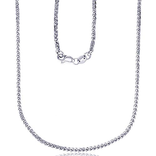 Solid 14K Yellow or White Gold Diamond Cut Italian Spiga Chain Necklace - Real Gold Braided Square Wheat Chain with Lobster Claw Clasp