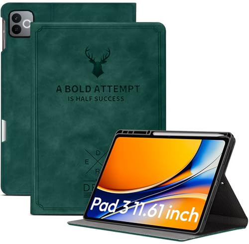 Image of Robustrion Cover for Realme Pad 3 11.61 inch Cover Case with Pencil Holder, Deer Flip Cover Case for Realme Pad 3 Tablet Cover [Auto Sleep Wake Support] - Dark Green