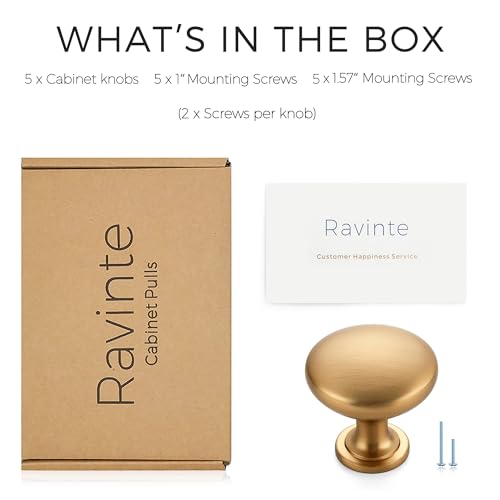 Image of Ravinte 5 Pack Champagne Bronze Round Zinc Cabinet Knobs for Kitchen Bathroom Closet Dresser Cabinets