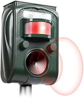 Ultrasonic Animal Repeller, Solar Powered Cat Repellent with PIR Motion Sensor, Waterproof Sonic Animal Deterrent for Yard/Field/Gardens/Farm, USB Rechargeable and Flashing Light (A)