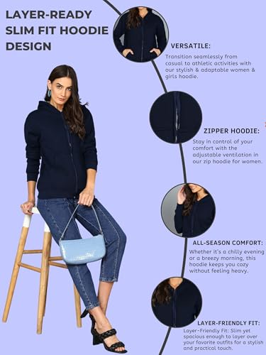 Image of Blessed Printed Women�s Full Sleeve Cotton Zipper Hoodie with Pockets | Regular Fit Hooded Sweatshirt Pullover for Winter, Casual, Outdoor, Travel & Everyday Wear