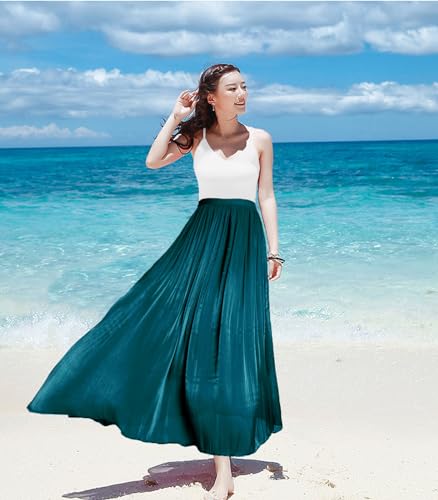 Women's Metallic Shiny Maxi Skirts Lightweight Silky Flowy Skirt for Summer Beach Holiday2