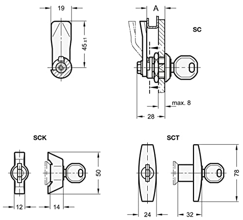 Ganter Normelemente GN 115-SC-18 - Lock with Cylinder, Operated with Key, Riegelabstand A: 18mm - Image 2