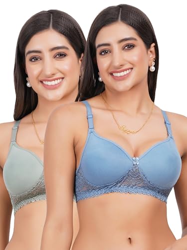 Image of Lace Padded Everyday Padded Bra for Women - Made of Pure Cotton Full Coverage Over Size Non Wired Pushup Soft Cup for T-Shirt Saree Dress Sports Garment for Daily Use Everyday