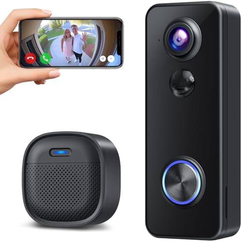 XTU WLAN Türklingel mit Kamera, 2K UHD Kabellose Video-Türklingel, 180° Ultrabreiten Sichtfeld, PIR-Bewegungserkennung, Nachtsicht, Zwei-Wege-Audio, SD-Karte/Cloud-Speicher, Kompatibel mit Alexa