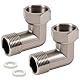2 Stück 3/4 Zoll Edelstahl Beweglich Verschraubung, 304 Edelstahl Winkel 90°, 3/4 AG X 3/4 IG Verschraubung, DN20 90 Grad Winkelverschraubung für Wasserinstallationen und Zentralheizungssysteme