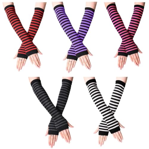 Tniytru Arm Warmers 5-Pack Long Fingerless Gloves for Women Black Arm Warmers with Multicolor Options 14.7x3.1 Inch Wrist Warmers for Cold Weather