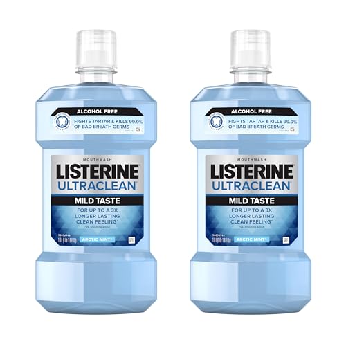 Listerine Ultraclean Mouthwash, Alcohol Free, Tartar Control | Arctic Mint | Less Intense | 1 L |...