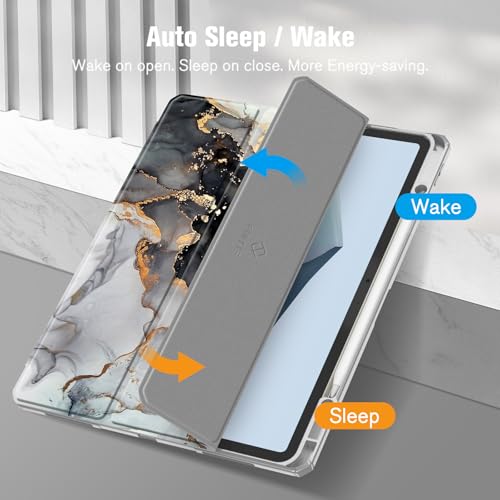 Image of Fintie Hybrid Slim Case for iPad Air 13-inch (M2) 2024, [Built-in Pencil Holder] Shockproof Cover with Clear Transparent Back Shell (Cloudy Marble)