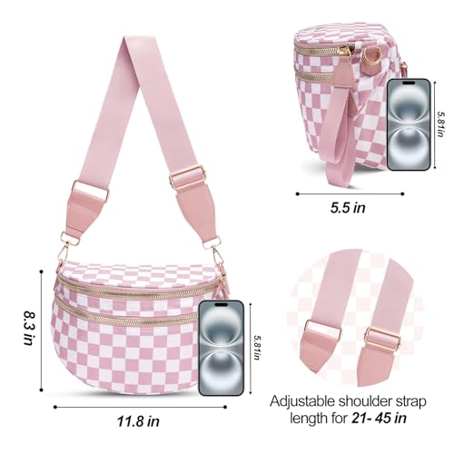 Image of Checkered Crossbody Bag, Bum Bags for Women Crossbody,Spacious Sling Bag Purse Fanny Packs with Shoulder Strap