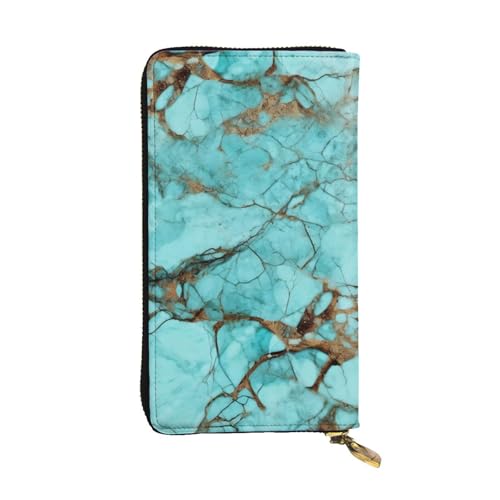 Turquoise Marble Wallet for Men Women Long Purse Leather Clutch Large Business Handbag Travel Phone Holder Credit Card Holder Money Case with Zipper Leather Wallets Gift