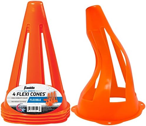 Franklin Sports Plastic Soccer Cones - Mini Sports Cones for Drills + Practice - Flexible Orange Goal Cones for Training + Games - 9 Inches