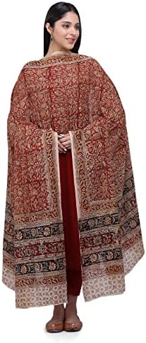 ANARVAAmazon Brand- Women's Hand Block Printed Cotton Kalamkari Dupatta (Brown-2.5 Meters), Brown, 2.5 Meter