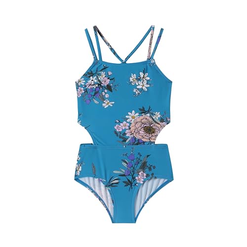 Image of LIZENS Girls' One Piece Leopard Swimwear Cut Out Spaghetti Straps Swimsuit Floral Beach Bathing Suit for Girls Toddler Kids