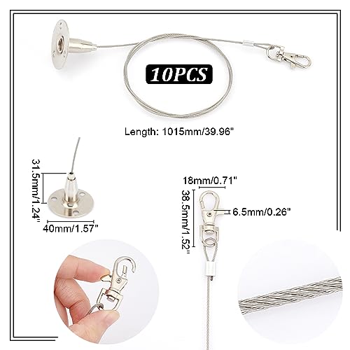 Image of UNICRAFTALE 10 Pcs Adjustable Picture Rail Hanging System Stainless Steel Light Hanging Wires 1.015m Picture Hanging Cable Art Picture Display Cable with Clasp for Wall Picture Photo Light