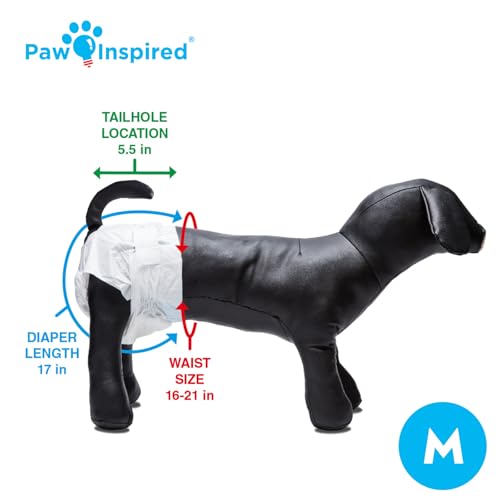 Image of Paw Inspired 32ct Disposable Dog Diapers | Female Dog Diapers Ultra Protection | Diapers for Dogs in Heat, Excitable Urination, or Incontinence (Medium) | Ultra Protection, Adjustable Fasteners, Comfortable Fit, Leakproof Core, For Dogs in Heat, Excitable Urination, Incontinence
