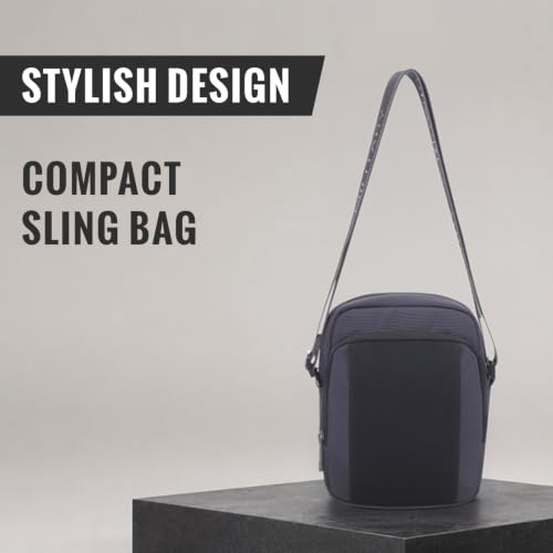 Image of SWISS MILITARY Black Gold Collection Trail Stylish Travel Sling Bag with Multiple Compartments & Compact Crossbody, 4L Capacity, 1680D Polyester, Adjustable Shoulder Strap with Keychain Holder (4L)