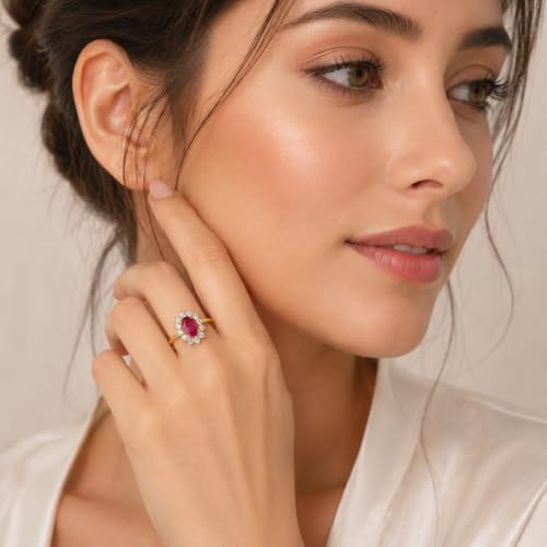 Image of Princess Diana Inspired Halo Birthstone Ring for Women Girls | Pure 925 Sterling Silver with AAA+ Natural Gemstone | 18K Gold-Plated | Best Gift for Birthday, Anniversary, or Valentine�s Day
