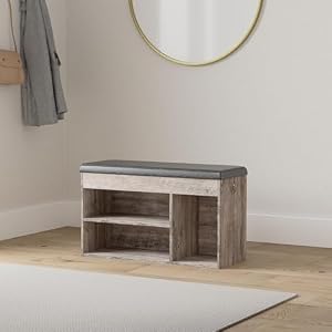HOOBRO Shoe Storage Bench with Padded Cushion Entryway Bench with Flip Open Storage Box and Adjustable Shelf Shoe Rack with Hidden Compartment for Entryway Living Room Greige BG40HX01