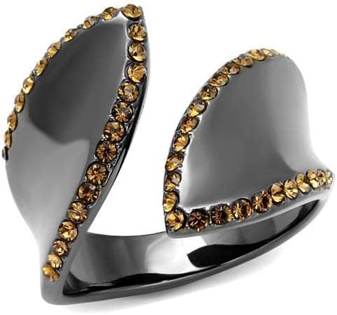 TK2692 - IP Light Black (IP Gun) Stainless Steel Ring with Top Grade Crystal in Smoked Quartz