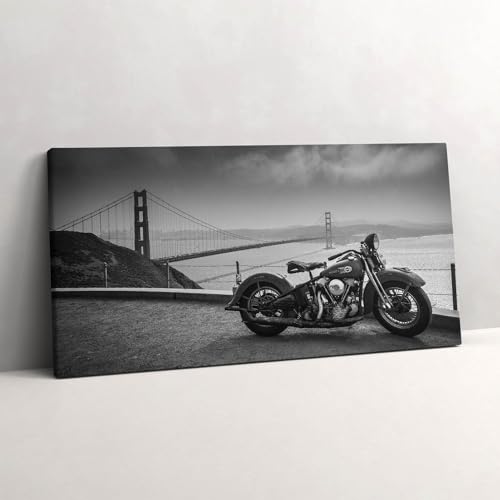 Toile 120x60cm de Moto et Golden Gate Bridge pour Salon Style Industriel