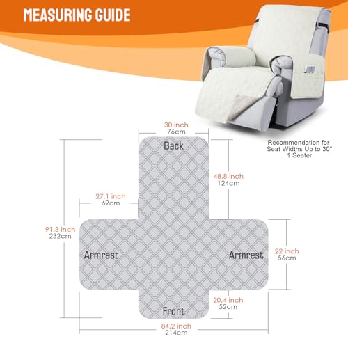 Image of VANSOFY 100% Waterproof Recliner Chair Covers, Recliner Cover Non-Slip Dog Chair Cover Furniture Protector Washable Slipcover with Pocket, Elastic Straps for Pets, Dogs(Off White, 30 inch)