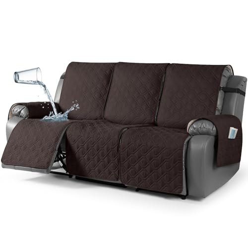 TAOCOCO Waterproof Recliner Chair Cover,3 Seater Recliner Sofa covers,Non Slip Armchair Covers for Recliners Chair with Pocket,Washable Recliners Cover Furniture Protector for Kids, Pets(Chocolate)