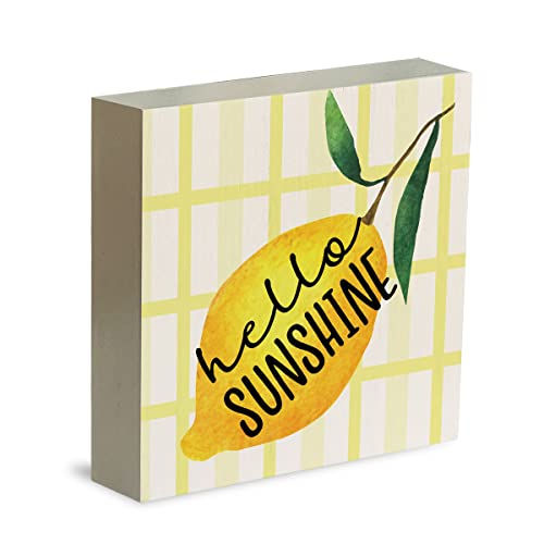 Farmhouse Lemon Wooden Box Sign Rustic Country Hello Sunshine Lemon Box Sign Wood Sign Decor Summer Square Wood Sign Home Kitchen Desk Tabletop Shelf Decor 5 X 5 #TOP1