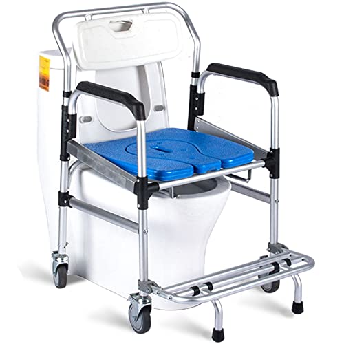 Gthtuhfd #1 Mobile Shower Chair With Wheels, Handicap Toilet Chair, Aluminum Alloy Frame, Flip-Up Footrest, Rolling Transport Bedside Commode Chair For Elderly And Disabled