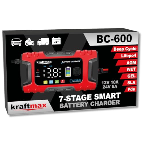 Cargador 12V 24V de alta potencia Kraftmax 10 A con protección térmica integrada