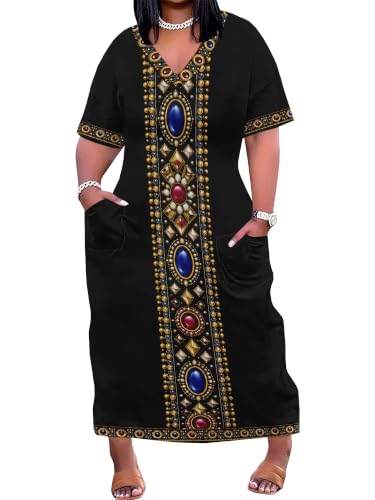 Image of PinkPatty Women's Oversize V Neck Short Sleeve Maxi Dress with Pockets