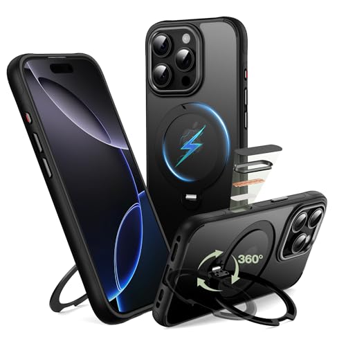 Coque iPhone 16 Pro Tapify évitez les chutes avec l'anneau rotatif MagSafe noir