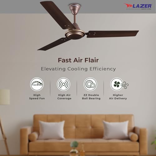Image of Lazer ECS Power Saver 1 Star 900 mm 3 Blade Ceiling Fan (Rusty Brown, Pack of 1)