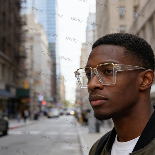 Image of Onrtry Oversized Square Blue Light Glasses for Women Men Fashion Semi Rimless Glasses Non Prescription Eyeglasses