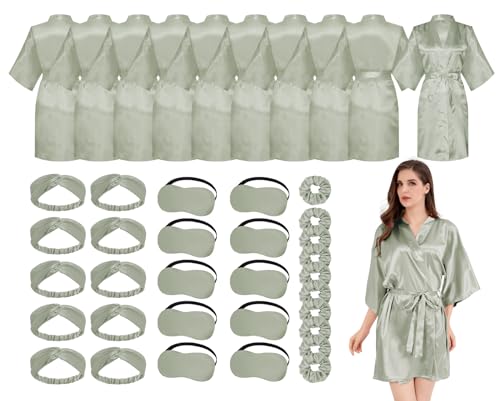 MORFORU Bademäntel mit Augenmasken, Stirnband, Haarbänder für Hochzeit, 10 Stück, Hellgrün/10, Small-Medium