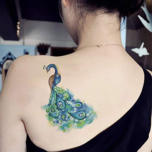 Yesallwas 3 Sheets Large Peacock Temporary Tattoo Sticker Fake Tattoos For Women Girls Models,Waterproof Long Lasting Body Art Makeup Sexy Realistic Arm Tattoos #TOP4
