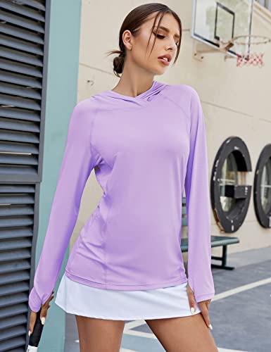 Luyaa V Neck Fishing Shirts For Women Uv Protection Thumb Hole Golf Shirts Athletic Hoodie Purple L #TOP1