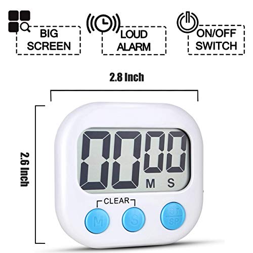 2 Pack Digital Kitchen Timer for Cooking Big Digits Loud Alarm Magnetic Backing Stand Cooking Timers for Baking White by AOUCE - Image 6