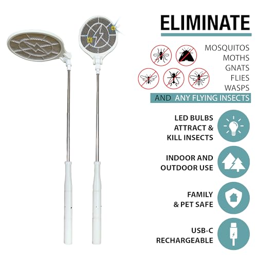 Brookstone Electric Bug Zapper Racket - 3000 Volt Stainless Steel Grid, Collapsible & Extendable Head, Chemical-Free & Non-Toxic Pest Control
