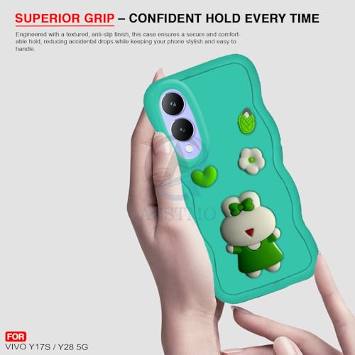 Image of AESTMO Back Case Cover for Vivo Y17S / Y28 | 3D Cute Fun Cartoon Characters | Anti Slip Grip Cute Wave Curly Frame Shape | Full Body Protection Back Cover for Vivo Y17S / Y28 (MintGreen)